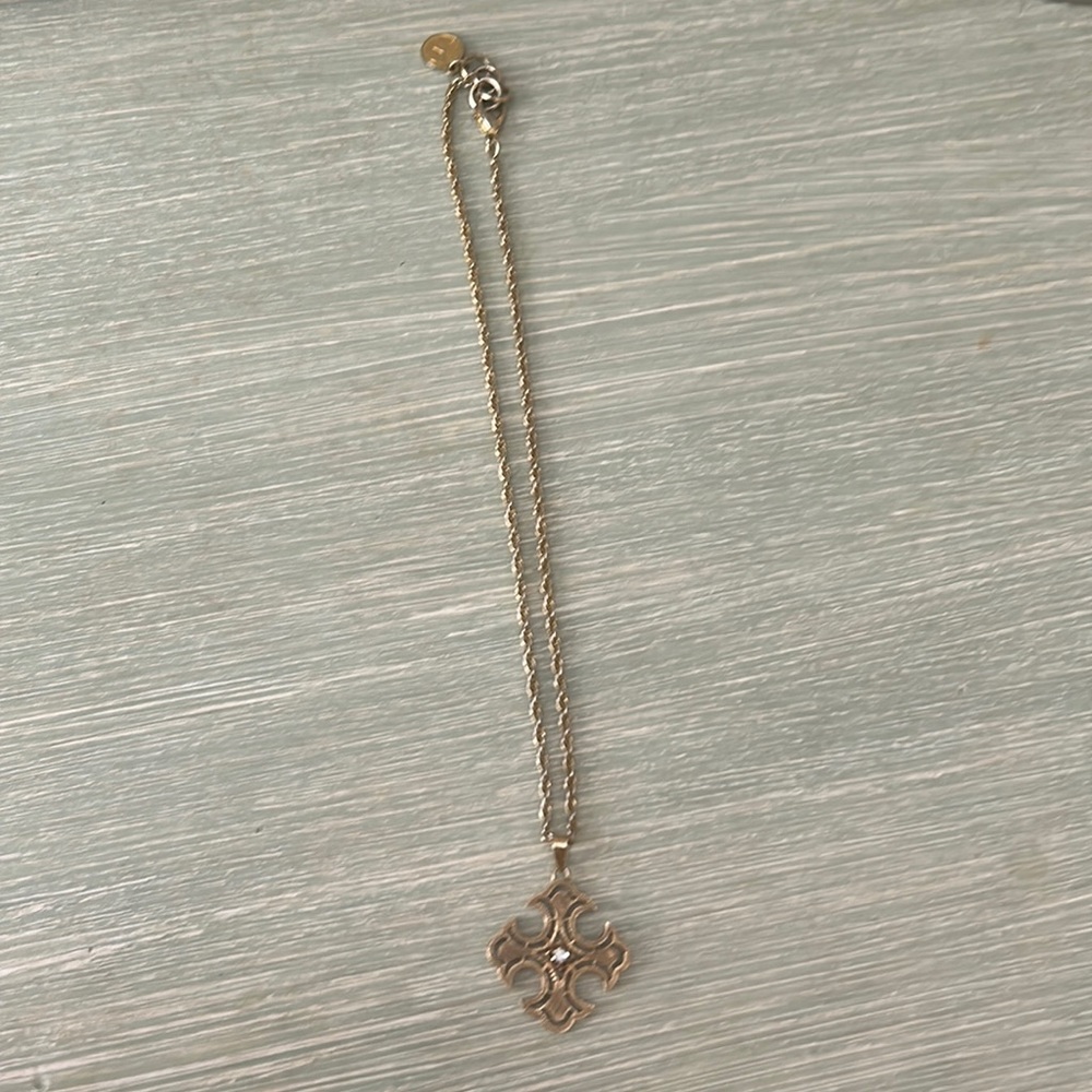 Vintage real gold and diamond gothic cross necklace on 14inch chain